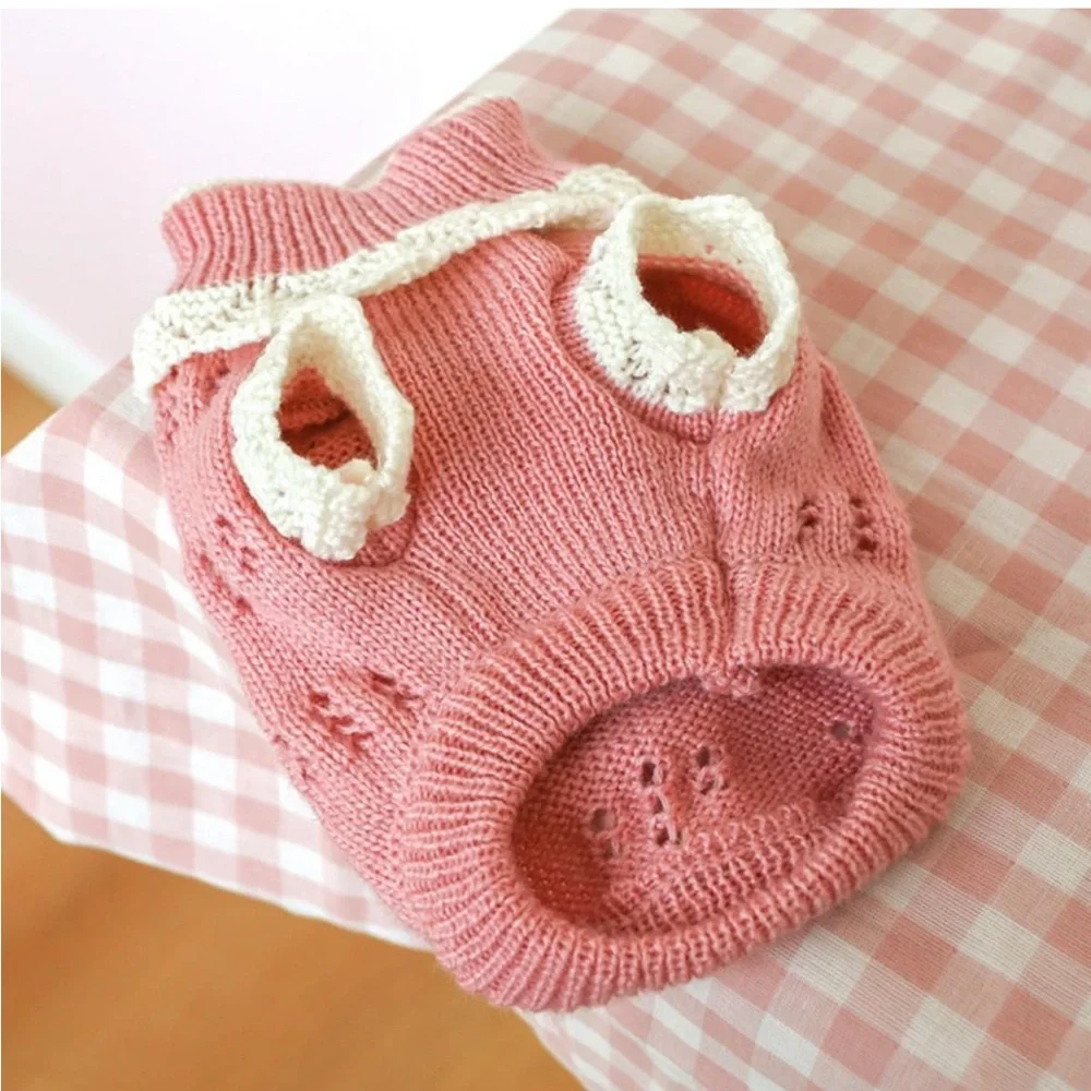 Dog Sweater Warm and Knitted Sweater Dog Flower Pattern -3 left Small